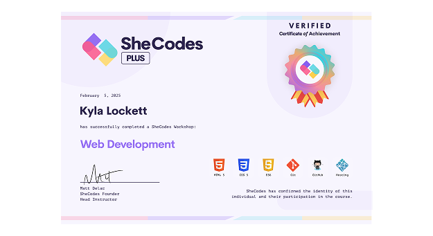 SheCodes Plus Certificate